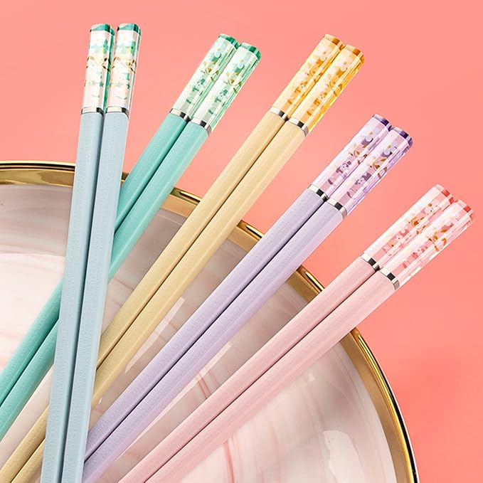 Chopsticks Reusable Dishwasher Safe, Premium Japanese Chinese Korean Non-slip Chopsticks, Lightweight, 9.6 inches - Colorful Sakura Gift Chop sticks, 5 Pairs