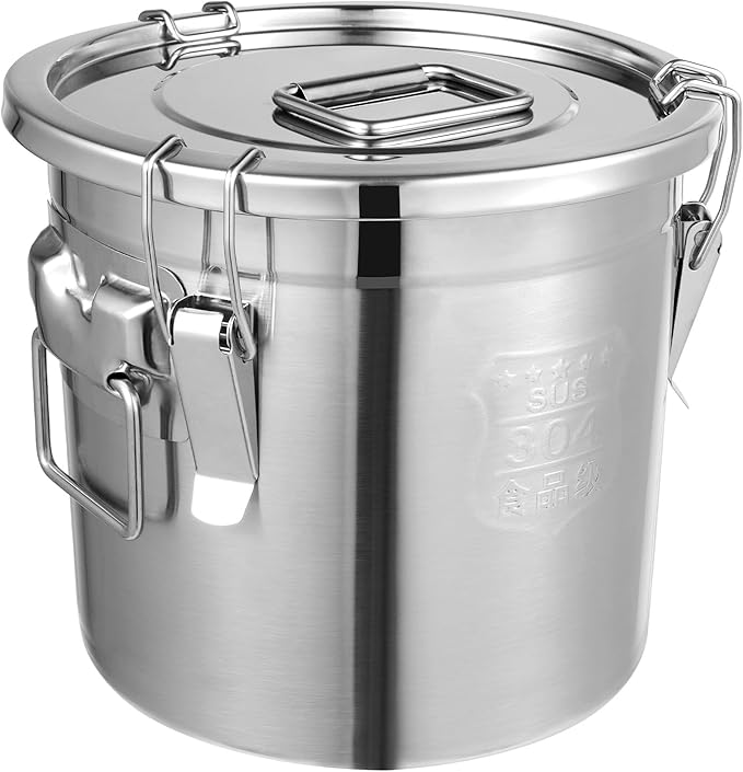 12L/3.2 Gal Stainless Steel Airtight Food Storage Canister, 304 Stainless Steel Storage Bucket with Lid & Handles, Leakproof Rice Grain Container, Sugar, Flour Storage Bin for Kitchen, Restaurant