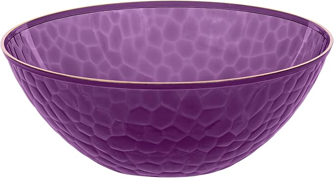 PLASTICPRO 30 Pack 12 Ounce Hammered Plastic Bowls Translucent Clear with Gold Rim Heavyweight Disposable Plastic Soup Bowls Elegant Translucent Hammered Gold Rim Platsic Party Dishes