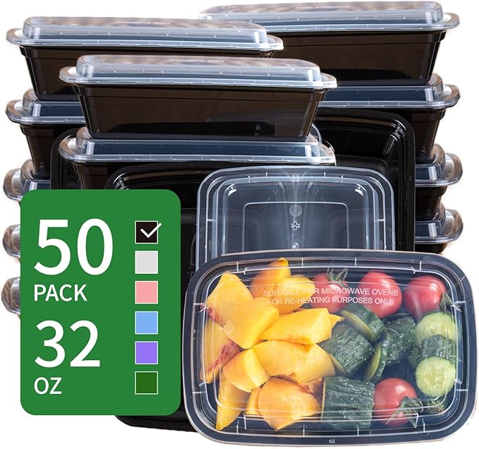 Professional 32 oz Meal Prep Containers - 50 Pack (100 Pcs) with Lids, Leakproof, Microwave/Freezer/Dishwasher Safe - Bulk Hexagon Food Storage