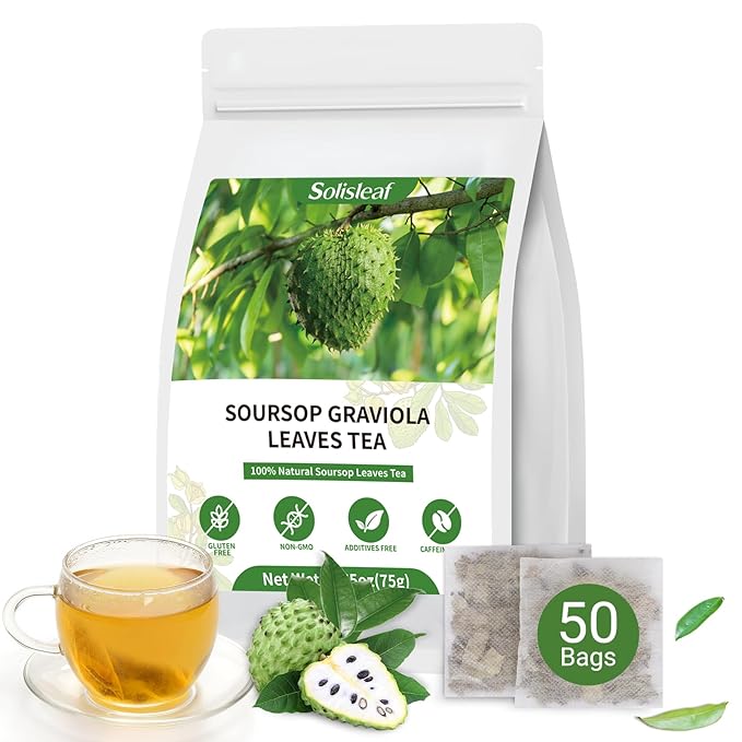Soursop Leaves Tea Bags, Premium Soursop Graviola Leaves Herbal Tea, Pure & Natural Soursop Leaves for Digestion, Support Healthy Skin & Sleep, No Additives, Caffeine Free (50 Bags/1 Pack)