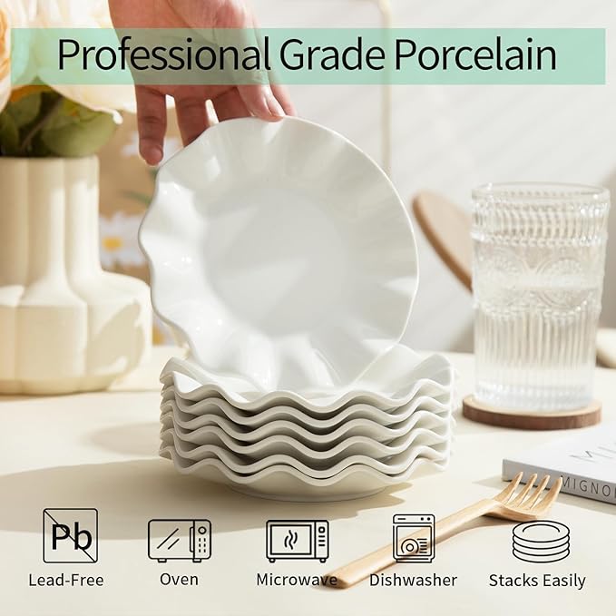 6 Inch Ceramic Dessert Plates Set of 18, Small Salad Plates, Porcelain Wave Rim Dinner Plates, Mini Appetizer Plates for Cake Waffles Snacks Side Dish, Oven Microwave Dishwasher Safe, White