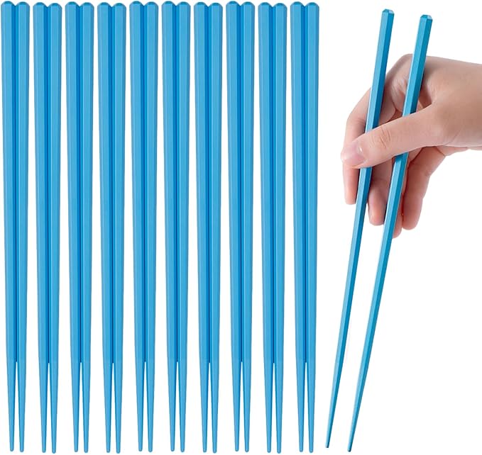 10 Pairs Fiberglass Chopsticks Non-Slip Tips, Dishwasher Safe & Reusable Japanese Korean Chopsticks for Sushi Ramen, 9.63 inch/24.5cm Chop Sticks for Family Restaurant - Blue