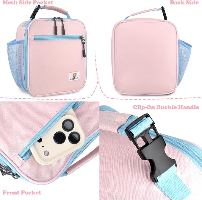 CaCTOUR Lunch Box Kids,Premium Insulated Lunch Bag for Girls Boys,Soft Bag Mini Cooler Back to School Thermal Reusable Lunch Bag for Work School Picnic (Pink)