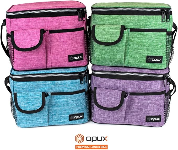 opux Insulated Lunch Box for Men Women Kids, Leakproof Reusable Lunch Bag Cooler for Work School Office, Soft Thermal Lunchbox Tote Shoulder Strap for Boys Girls Adults, Heather Purple, 14 Can/8L
