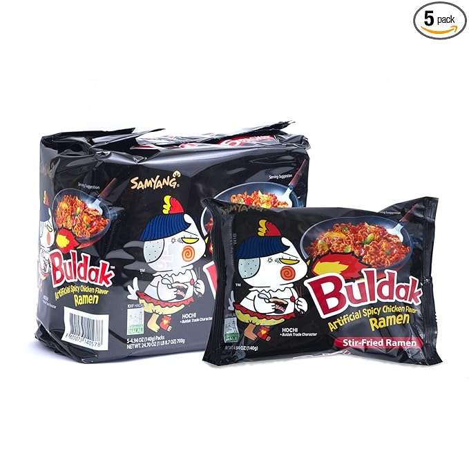 Samyang Buldak Hot Chicken Spicy Ramen Korea Instant Packaged Noodles,4.94 oz,Original,5 Pack