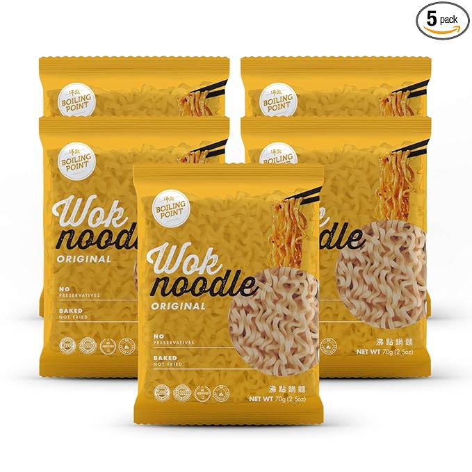 BOILING POINT Wok Noodle Package, Healthy Asian Ramen, No Preservatives, Non-Fried Instant Noodles, Stir Fry, Set Includes Original BP Wok Noodles, 2.1 oz.(Pack of 5)