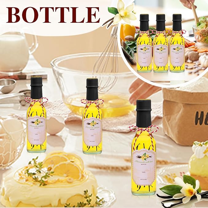 5oz Clear Woozy Bottles with Shrink Capsules,Small Wine Bottles With Shirnk Bands Glass Hot Sauce Bottles,Empty Small Beverage/Canning Bottles With Black Caps Set of 25