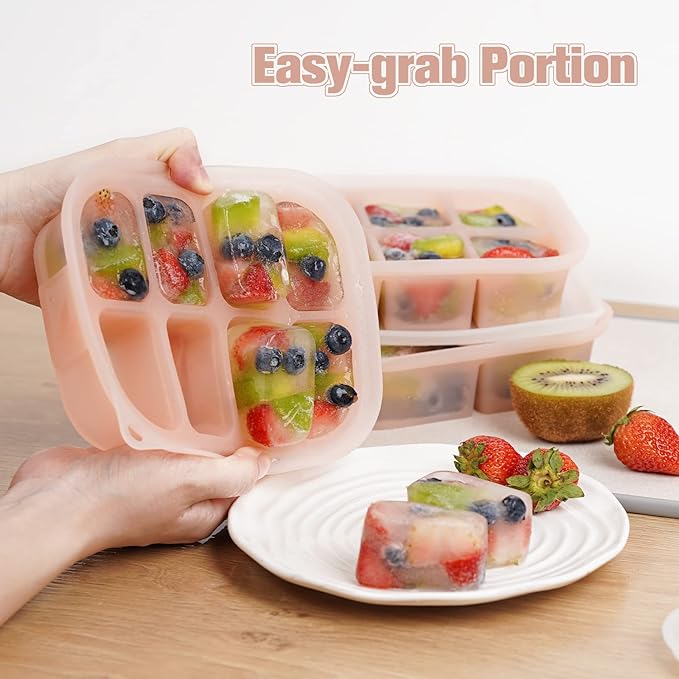 haakaa Silicone Baby Food Freezer Tray with Lid by haakaa - Perfect Storage Container for Homemade Baby Food, Vegetable & Fruit Purees, and Breast Milk, Blush