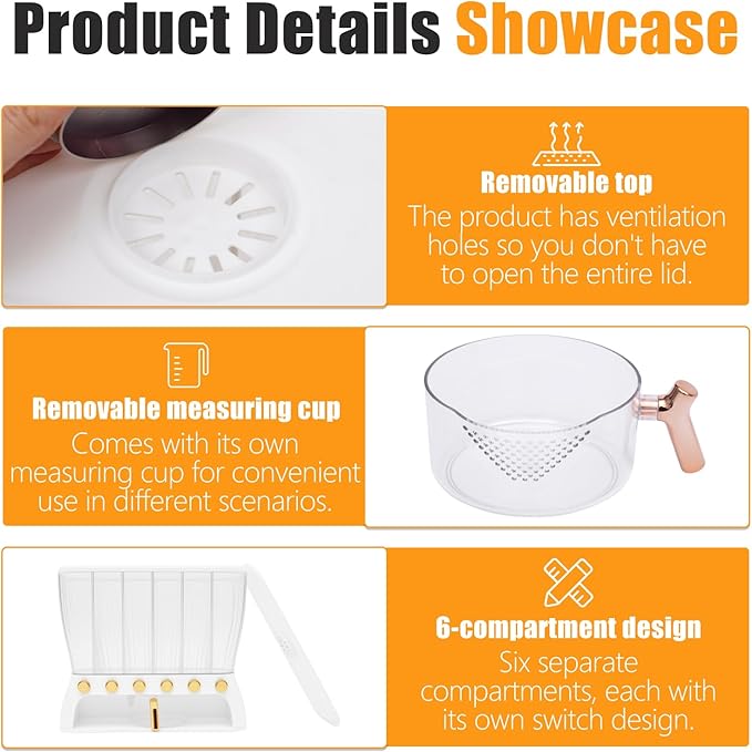 6 Grids Rice & Grain Storage Container 22.05 Pounds Rice Dispenser Food Dispenser Grain Dispenser One-Button Pressing Storage Bucket for Grains Snacks Candy Coffee Beans Dog (White)