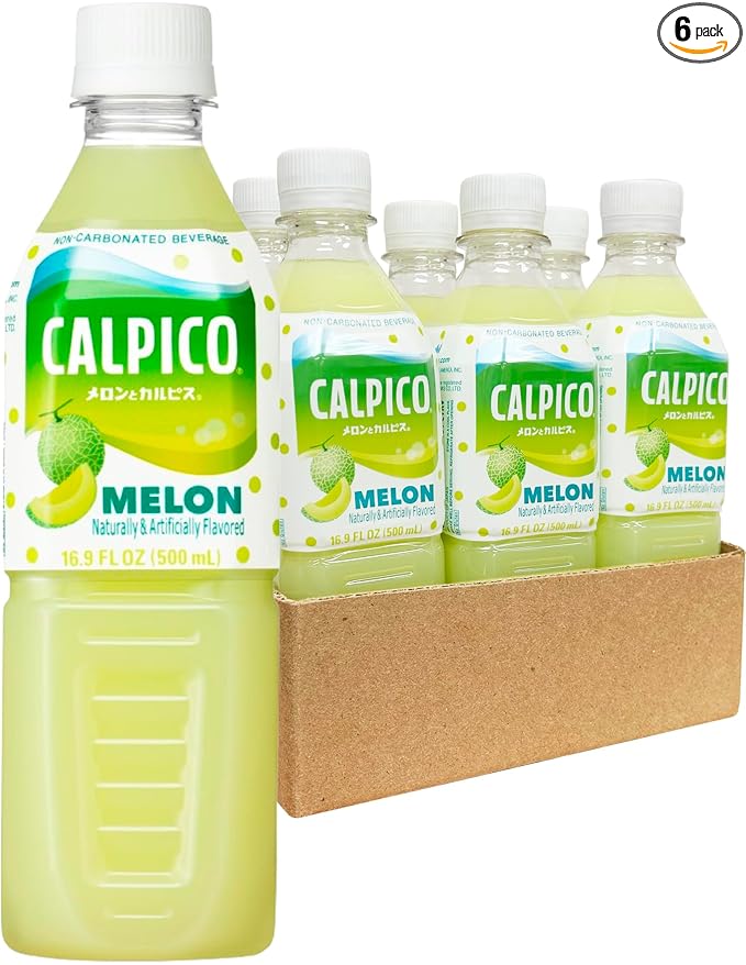 CALPICO Melon – Smooth, Creamy & Refreshing Non-Carbonated Beverage, Sweet and Tangy, Japanese Lactic Acid Drink, 16.9 Fl oz (Pack of 6)