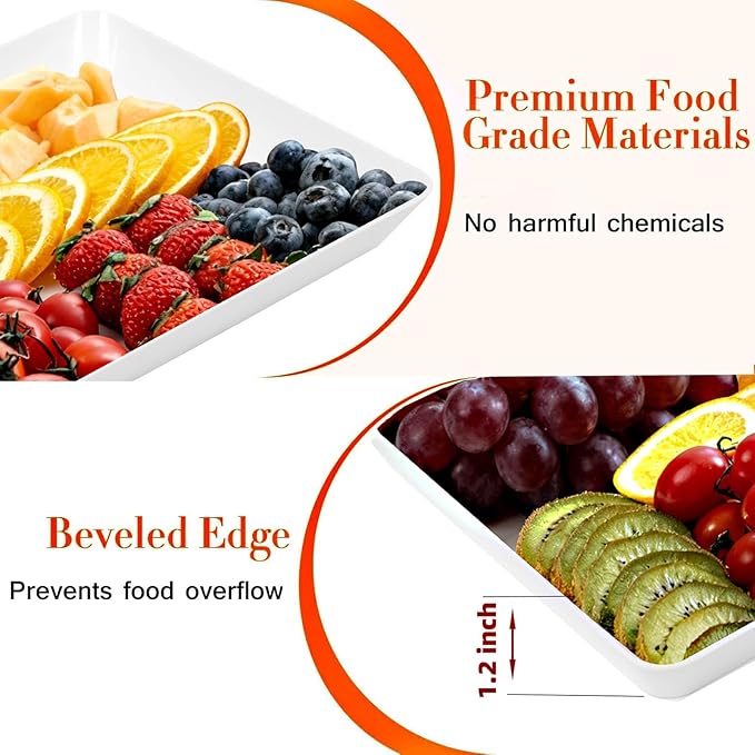 DCA 4 Pack Plastic Serving Trays, Stackable & Lightweight Set for Parties, BBQ, Camping, Desserts & Snacks – Perfect for Hostess Gifts & Kitchen Organization, BPA Free, White
