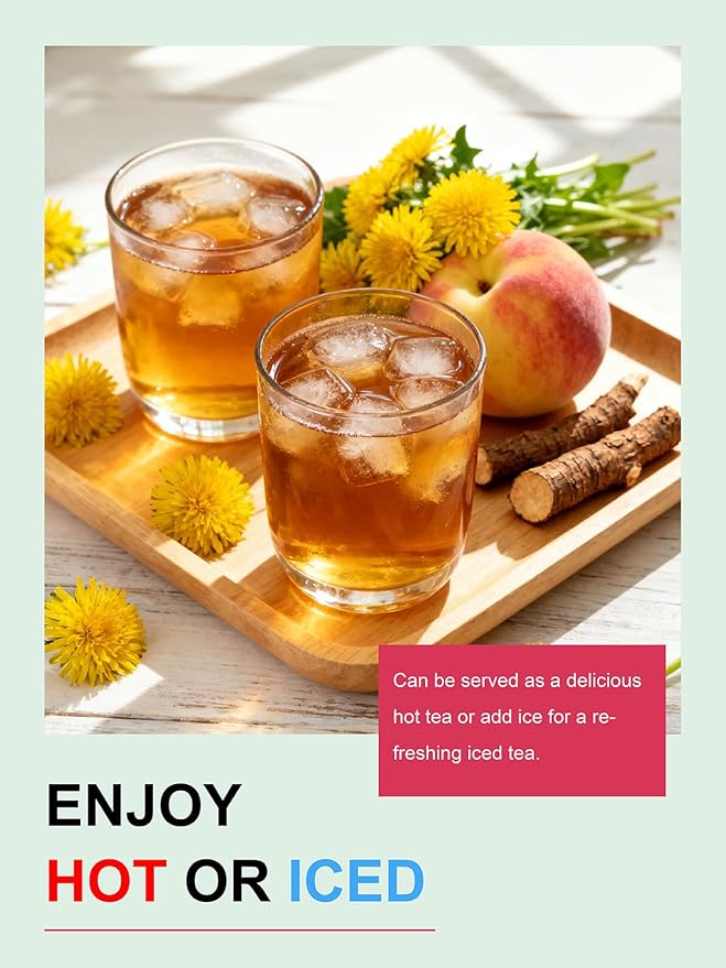 TeeLux Peach Dandelion Burdock Root Tea Bags, Sweet Cinnamon with Zesty Ginger & Toasty Roasted Dandelion Root, Caffeine Free, 100 Count