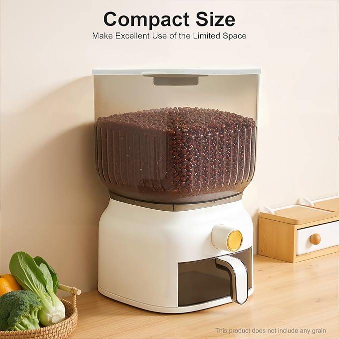 Rice Dispenser, 6kg/13.23 lbs Large Grain Storage Container Sealed Moisture Proof with Cup, Time Scale, Top Box, Kitchen Pantry Household Cereal Dispenser Bucket for Rice Beans Grains Dry Food