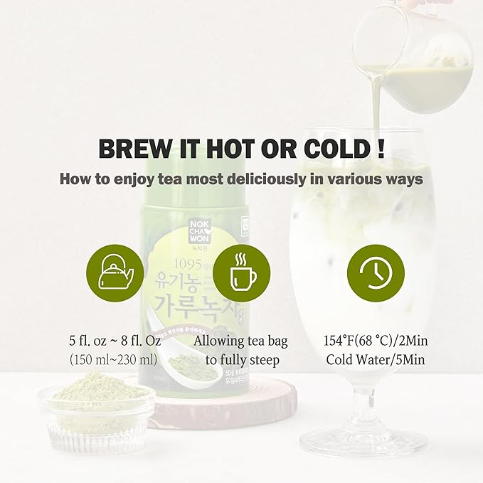 [Nokchawon] Organic Korean Green Tea Powder - 100% Unsweetened Matcha for Lattes, Smoothies and Baking - USDA Organic Premium Culinary Grade Green Tea - 1.77 oz