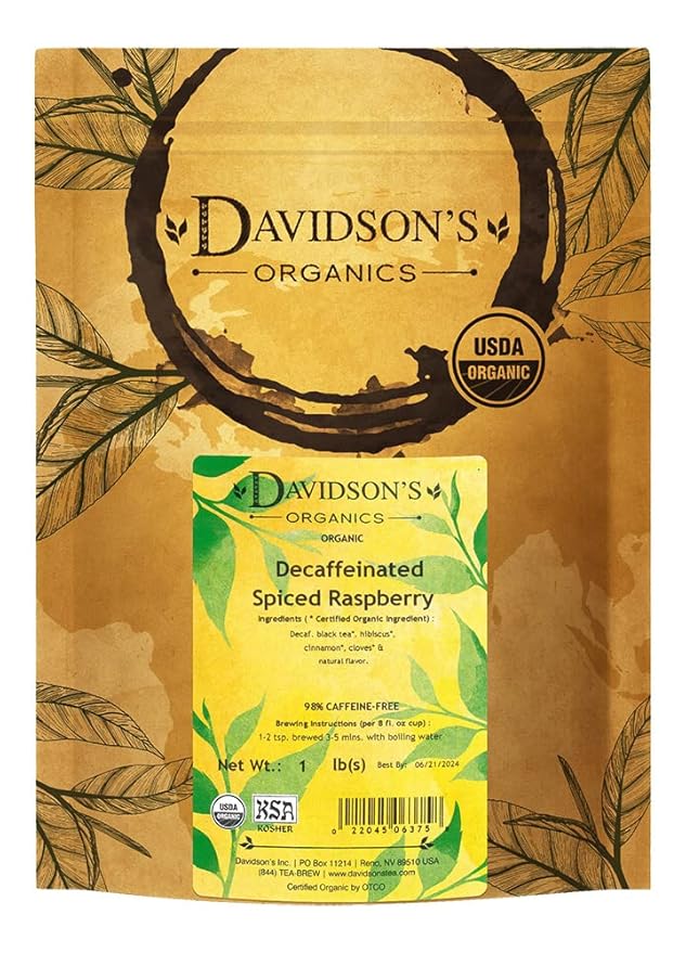 Davidson's Organics, Decaffeinated Spiced Raspberry, Loose Leaf Tea, 16-Ounce Bag