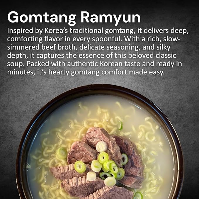 The Han Kitchen Pocha Ramyun Gomtang, Pack of 4 (118g Each) – Korean Instant Ramen with Thick Chewy Noodles, Rich Beef Bone Broth – Mild & Savory Seoul Pocha Style – Ready in 5 Minutes