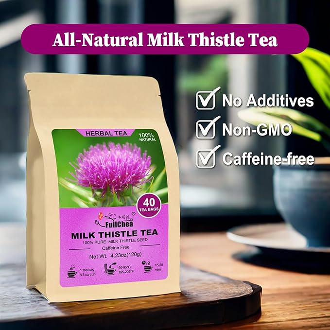 FullChea - Milk Thistle Tea Bags, 40 Teabags, 3g/Bag - Natural Milk Thistle Seed (Pack of 2)