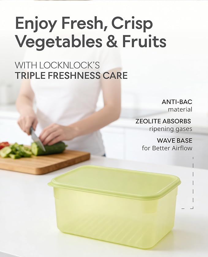LocknLock Fresh-Block Plastic Food Storage Container | Produce Storage Containers for Fridge | Vegetable & Fruit Storage Containers for Fridge, Airtight Storage, Microwave & Dishwasher Safe, 1.5L