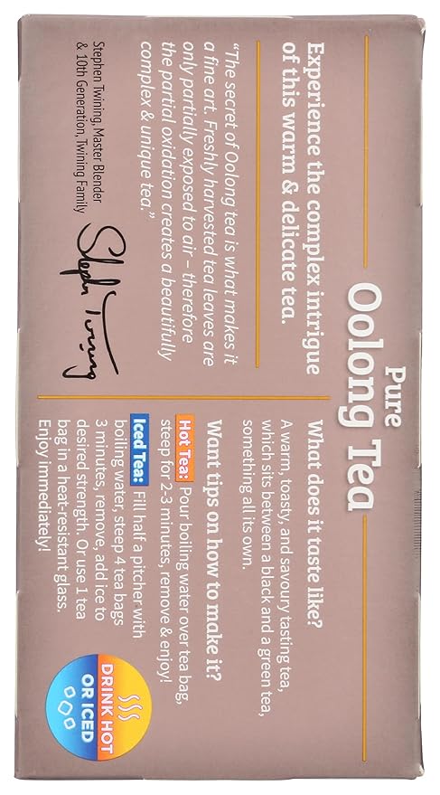 Twinings Pure Oolong Tea – Golden Caffeinated Tea, Individually Wrapped Tea Bags, 20 Count