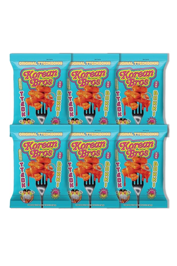 Korean Bros Original Tteokbokki (360g) – Spicy Rice Cakes, Korean Street-Style Snack or Meal, 2 Servings - (6 Pack)