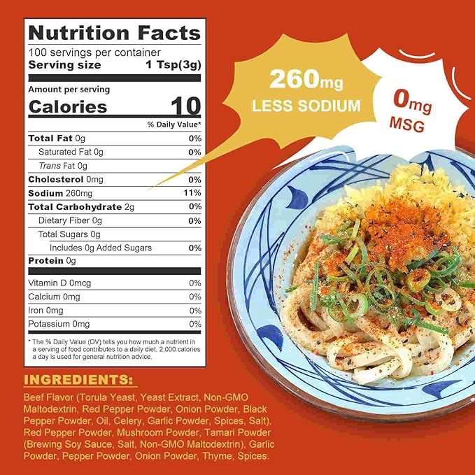 TALCUFON Korean Spicy Beef Ramen Seasoning Reduced Salt Gluten-Free Vegan Korean Noodle Soup Powder for Ramen 10.58 Oz