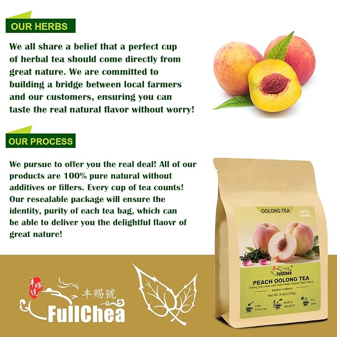FullChea - Taiwan Peach Oolong Tea Loose Leaf - 8.8oz / 250g - Dongding High Mountain Blossom Tea - Gaoshan Ulong Green Tea - Blend with Natural Edible Rose Petals - Medium Caffeine