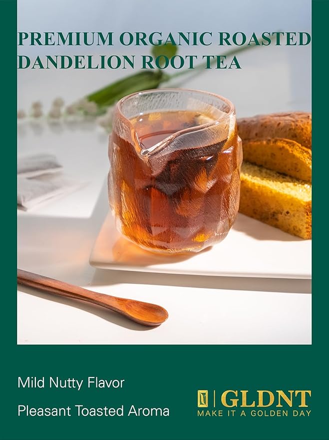 GLDNT Organic Roasted Dandelion Root Tea Bags, Roasted Aroma & Smooth Flavor, Caffeine Free, 100 Count