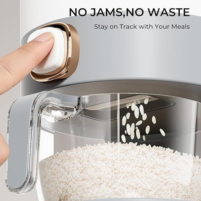UFORU Rice Dispenser, Rice Storage Container with Measuring Cup for Kitchen Pantry Household, Dry Food Storage Containers Airtight, Sealed Moisture Proof (Grey 11 Lbs)