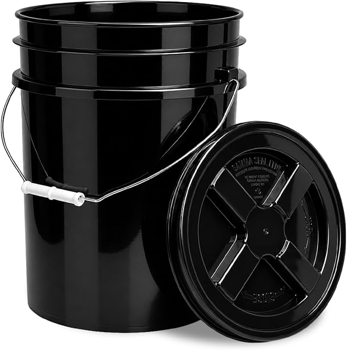 ePackageSupply 5 Gallon Bucket - Food Grade Bucket with Airtight Gamma Seal Screw-On Lid, BPA-Free, Heavy-Duty 90 Mil HDPE Plastic, Bulk Storage, Durable Container, Made in USA, Black/Black, 1 Pack