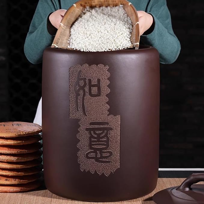 Ceramic Rice Storage Jar, Rice Storage Containe, Large Capacity Food Storage Jar, Grain & Rice Dispenser, Home Grain Storage Ceramic Container, Suitable for Flour, Sugar, Cereal, Coffee, Rice.