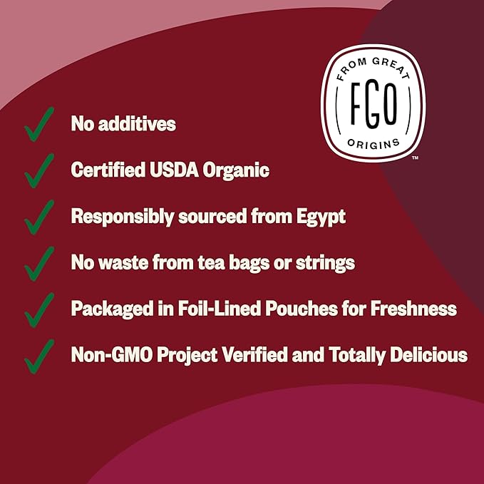 FGO Organic Hibiscus Flowers, Cut and Sifted, 16oz Bulk Resealable Bag, Packaging May Vary (Pack of 1)