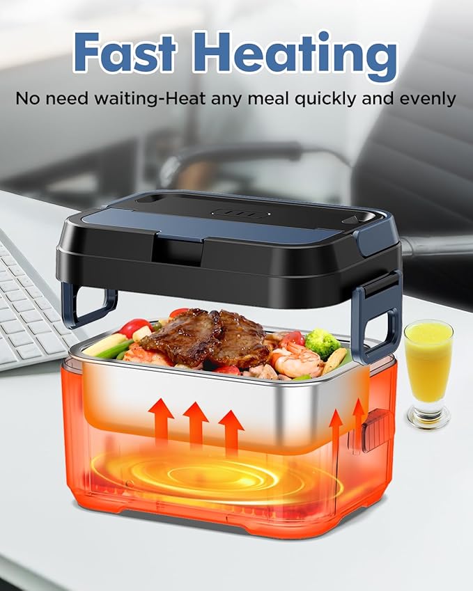 Hugmazing Cordless Electric Lunch Box for Adults, Men & Women – Rechargeable Self-Heating Food Warmer with 1.2L SS Container, Battery-Powered Heated Lunch Box, Perfect for Work and Travel Use