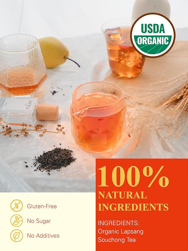 GLDNT Organic Lapsang Souchong Tea, Chinese Smoked Organic Black Tea Loose Leaf, Smoky Taste, Caffeinated, 7oz/200g