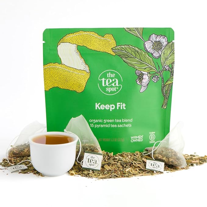 The Tea Spot Organic Keep Fit Green Tea with Yerba Mate and Matcha for Metabolic Support | Blend of Green Tea, Matcha, Yerba Mate, Rooibos, Lemongrass and Lemon Flavor | Caffeine-Free 15 Tea Bags