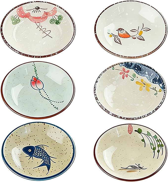 6PCS Sauce Dish, Ceramic Dipping Sauce Bowls,Small Bowl,Soy Sauce Dish Dipping Sauce Bowl,Sauce Plates Tiny Bowls for Condiments Sushi Dishes Soy Sauces Ketchup Snack Side Dishes Set of 6