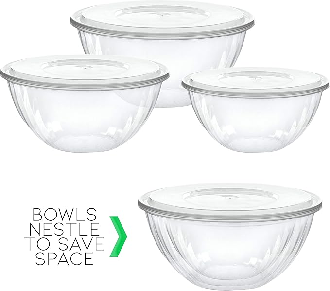 PLASTICPRO Disposable 48 Ounce Round Crystal Clear Plastic Serving Bowls With Lids, Party Snack or Salad Bowl, Chip Bowls, Snack Bowls, Candy Dish, Salad Container Pack of 2