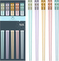 Chopsticks Reusable Dishwasher Safe, Premium Japanese Chinese Korean Non-slip Chopsticks, Lightweight, 9.6 inches - Colorful Sakura Gift Chop sticks, 5 Pairs