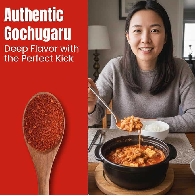 Korean Gochugaru Red Pepper Flakes, 6.34 oz Bottle – Sun-Dried Coarse Chili Powder for Kimchi, Jjigae, Stir-Fry & Korean BBQ – 100% Pure, No MSG, No Additives – Shaker-Ready Spice Bottle