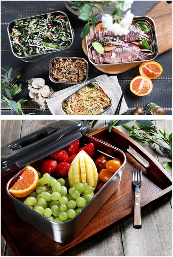 STENCOC Stainless Steel BPA Free Rectangular Leakproof Airtight Kimchi/Pickle / Food Storage Container Saver (2.5L / 85oz / 9.8") One Handle Half-Transparent Lid Stackable