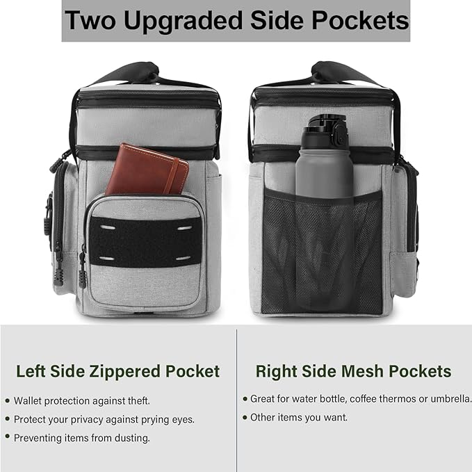 TENKIST Expandable Tactical Lunch Box, Large Insulated Lunch Cooler Bag Heavy Duty Leakproof Lunch Pail for Men Adults Work Office Outdoor Picnic Trips,16L,Grey