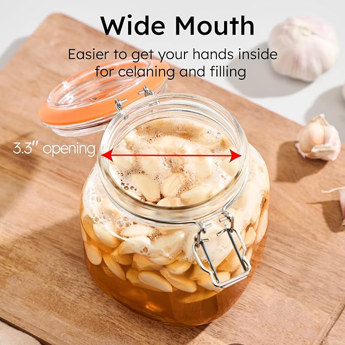 JILLMO 1 Liter Fermentation Jar, Square Glass Fermenting Kit for Making Sauerkraut, Hot Sauce, Mead, Cider and More, Pack of 2