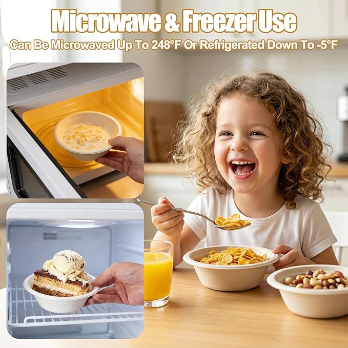 TaidMiao Paper Bowls Disposable - 100 Pack 12 oz Compostable & Biodegradable Bowls; Heavy Duty Sugarcane Fiber Bowls, Microwave Safe; Ideal for Soup, Salads, Pasta & Ice Cream