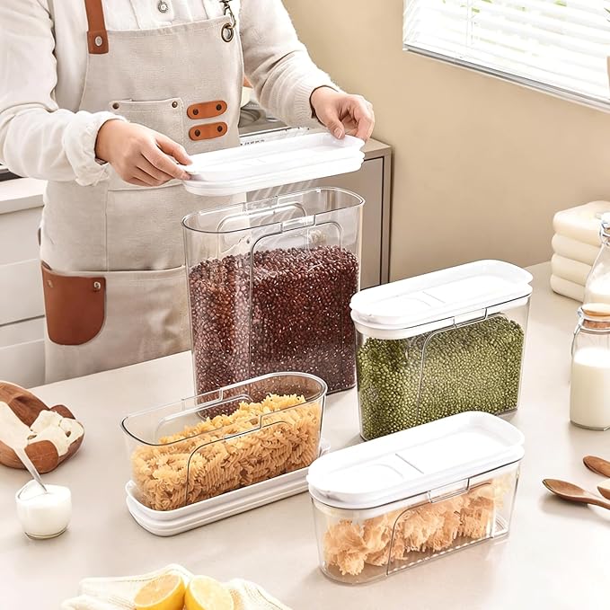 Cereal Container and Rice Storage Dispenser-Airtight Food Storage Organizers BPA-free Plastic Kitchen Pantry Storage Containers food-grade PET material Suitable for rice, grains (4L(2PC))