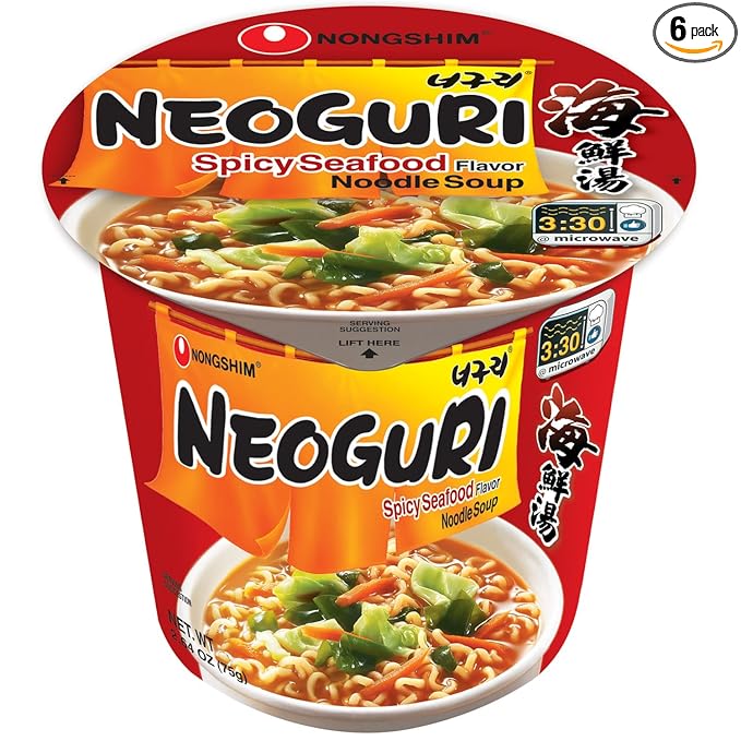 Nongshim Ramen Noodles, Gourmet Instant Ramen cup, Premium Microwavable Noodle Soup, Neoguri Spicy Seafood, 2.64 Ounce (Pack of 6)