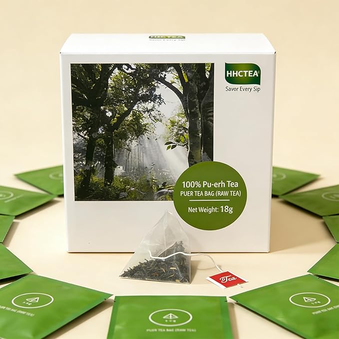Pu-Erh Tea Bags, Organic and Aged Since 2018, Individually Wrapped 1.5g x 12 Count, Fermented Sheng (Raw) Pu-Erh Black Tea, Rich Flavor & Natural Energy, Convenient Brewing