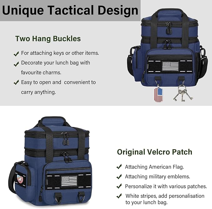 TENKIST Expandable Tactical Lunch Box, Large Insulated Lunch Cooler Bag Heavy Duty Leakproof Lunch Pail for Men Adults Work Office Outdoor Picnic Trips,16L,Blue
