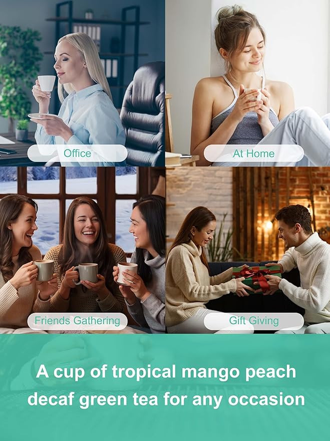 TeeLux Decaf Mango Peach Green Tea, Mango & Peach Flavored Decaffeinated Green Tea, Fruit Aroma & Smooth Taste, 100 Count