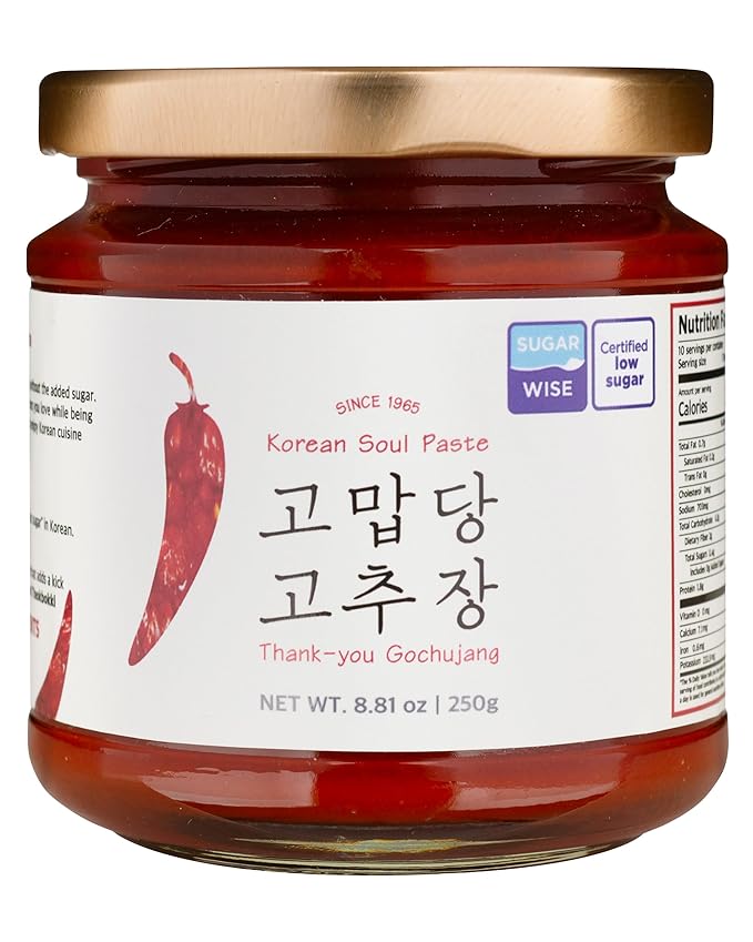 Thank-you Gochujang Sugar-Free, Korean Chili Paste with Allulose - Keto-Friendly, No Wheat Flour, 100% Korean Red Pepper & Korean Sea Salt- Since 1965 Authentic Fermented Sauce for Bibimbap, Tteokbokki & K-BBQ, 8.81oz