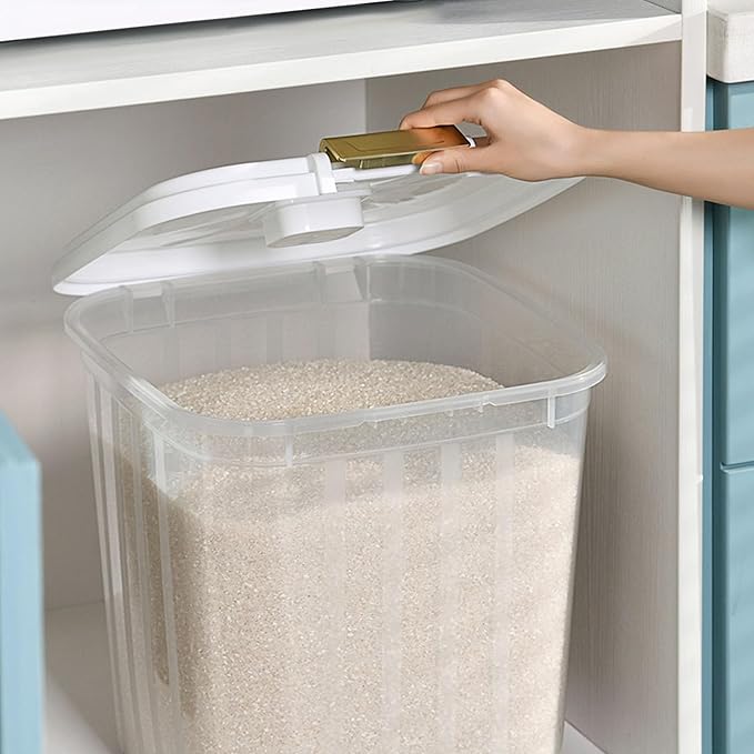 Yosoo 5KG Rice Storage Container, Sealed Bin with Lid, Pet Food Flour Grain, White, 2 counts, PP Material, for Kitchen, Pantry Organization (01)